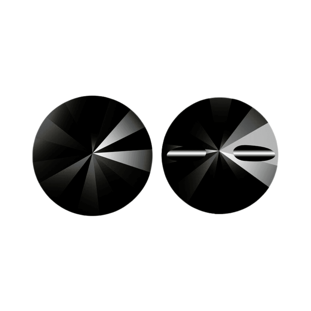 SWAROVSKI 16mm JET BLACK 3015 Sew-On Rivoli Crystal Button Rhinestones - 10pcs - American Deadstock