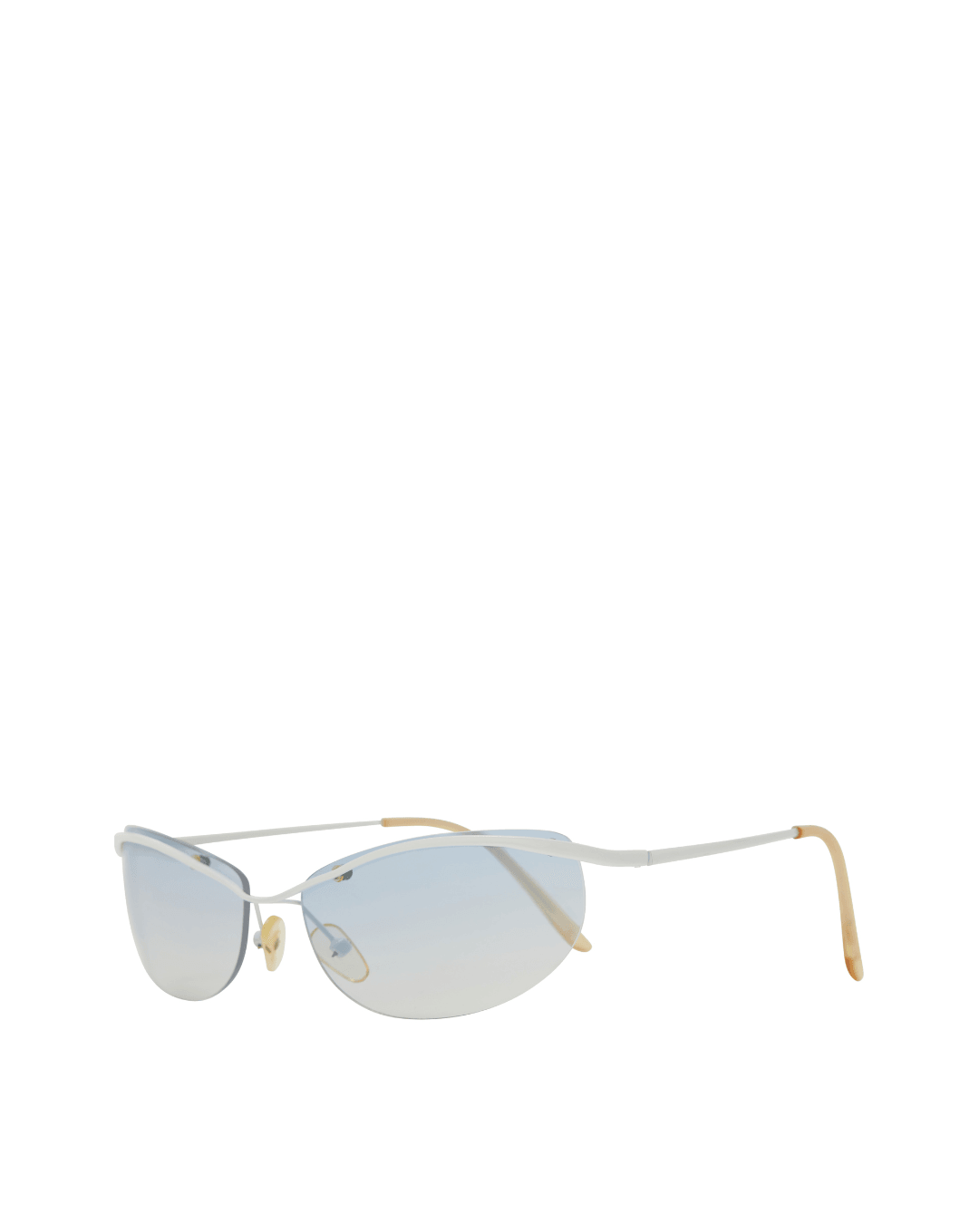 Semi-rimless sunglasses with light blue gradient lenses and thin metal frame on white background