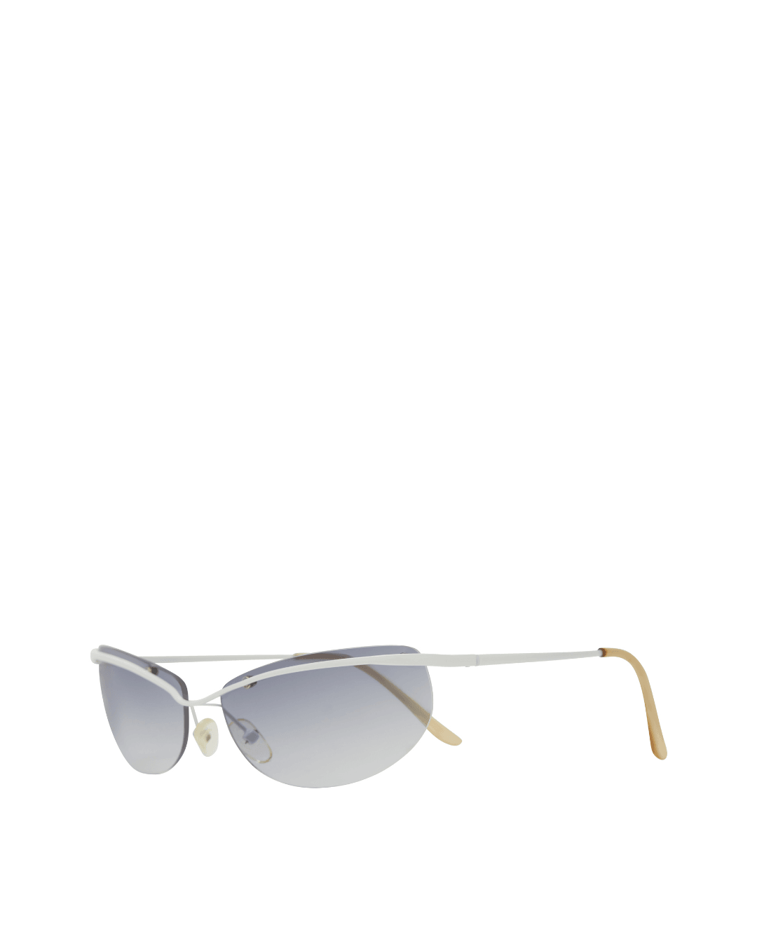 Semi-rimless sunglasses with silver metal frame and gradient gray lenses on white background
