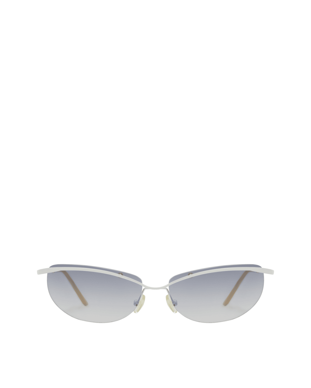 Semi-rimless sunglasses with silver frame and gradient gray lenses on a white background