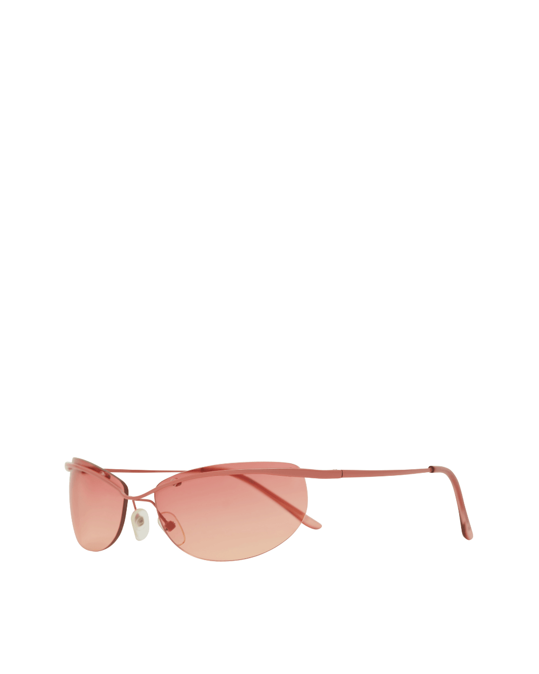 semi-rimless pink sunglasses with metal frame and tinted lenses on white background