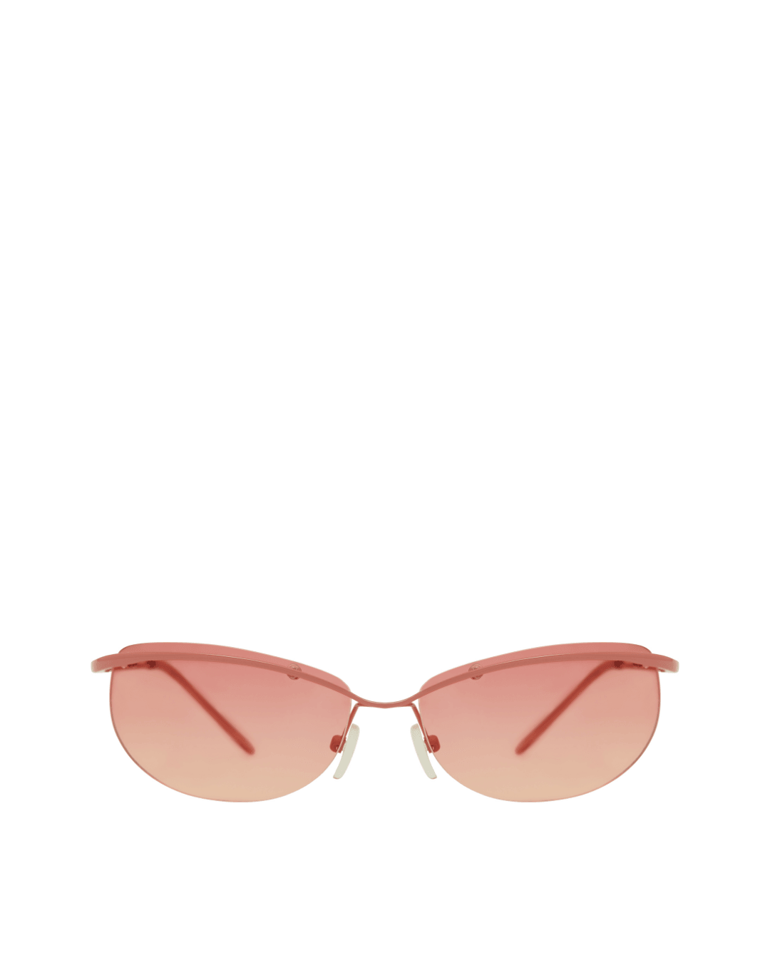 Pink semi-rimless sunglasses with tinted lenses on a white background
