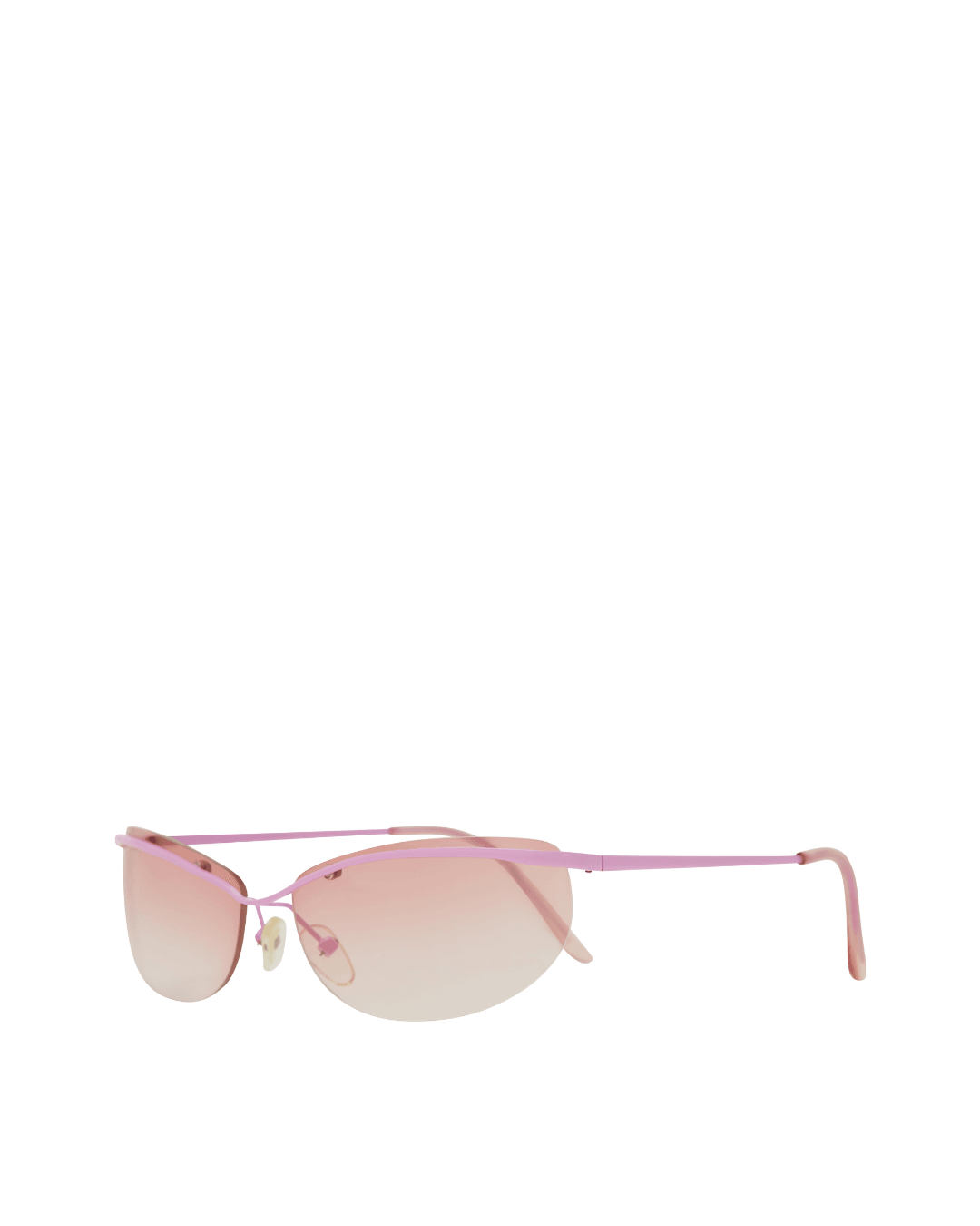 semi-rimless sunglasses with pink metal frame and gradient pink lenses on white background