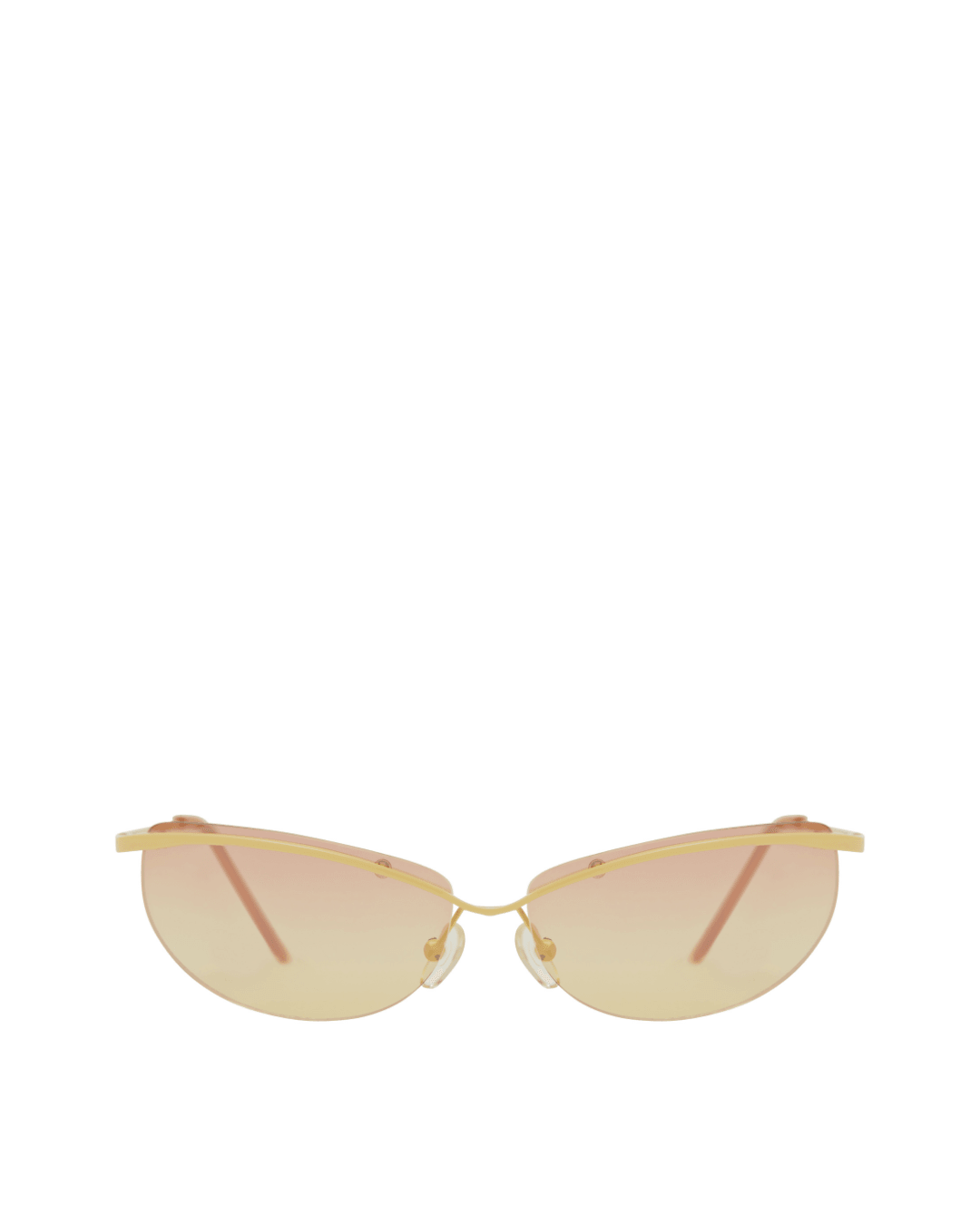 Semi-rimless cat-eye sunglasses with yellow-tinted lenses and thin gold metal frame