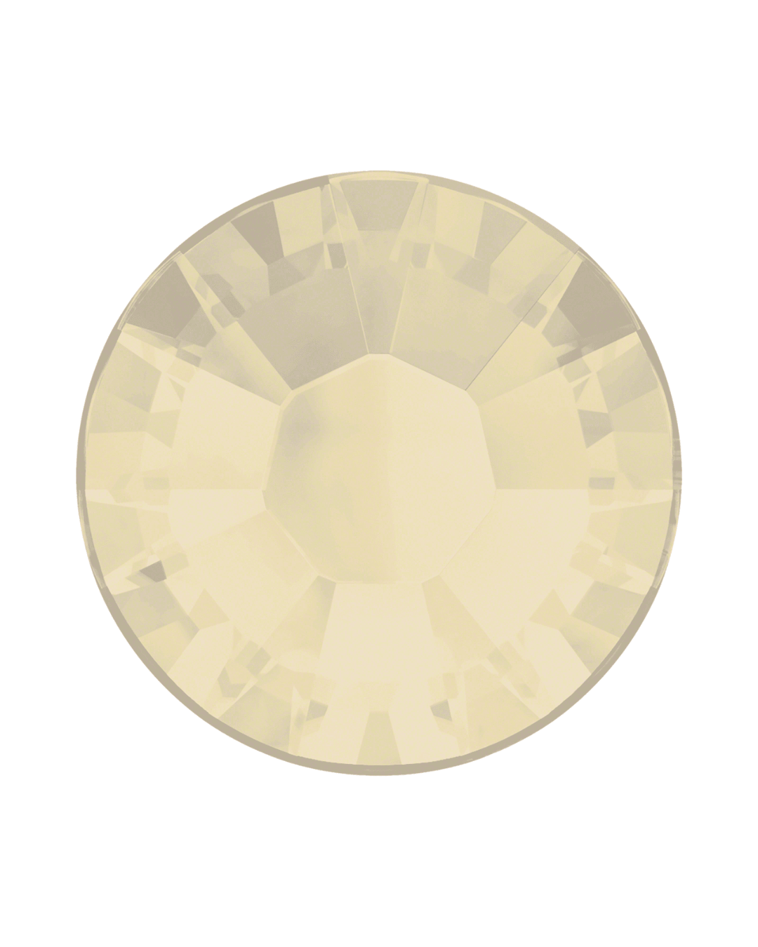 Round flatback crystal in pale sand opal color with faceted surface on white background