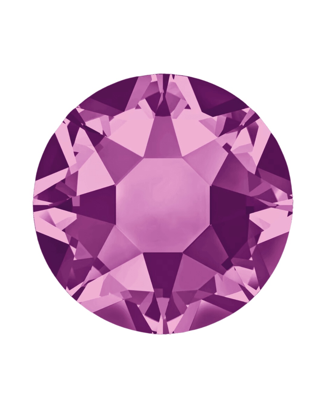 Round faceted amethyst purple crystal gem on a white background