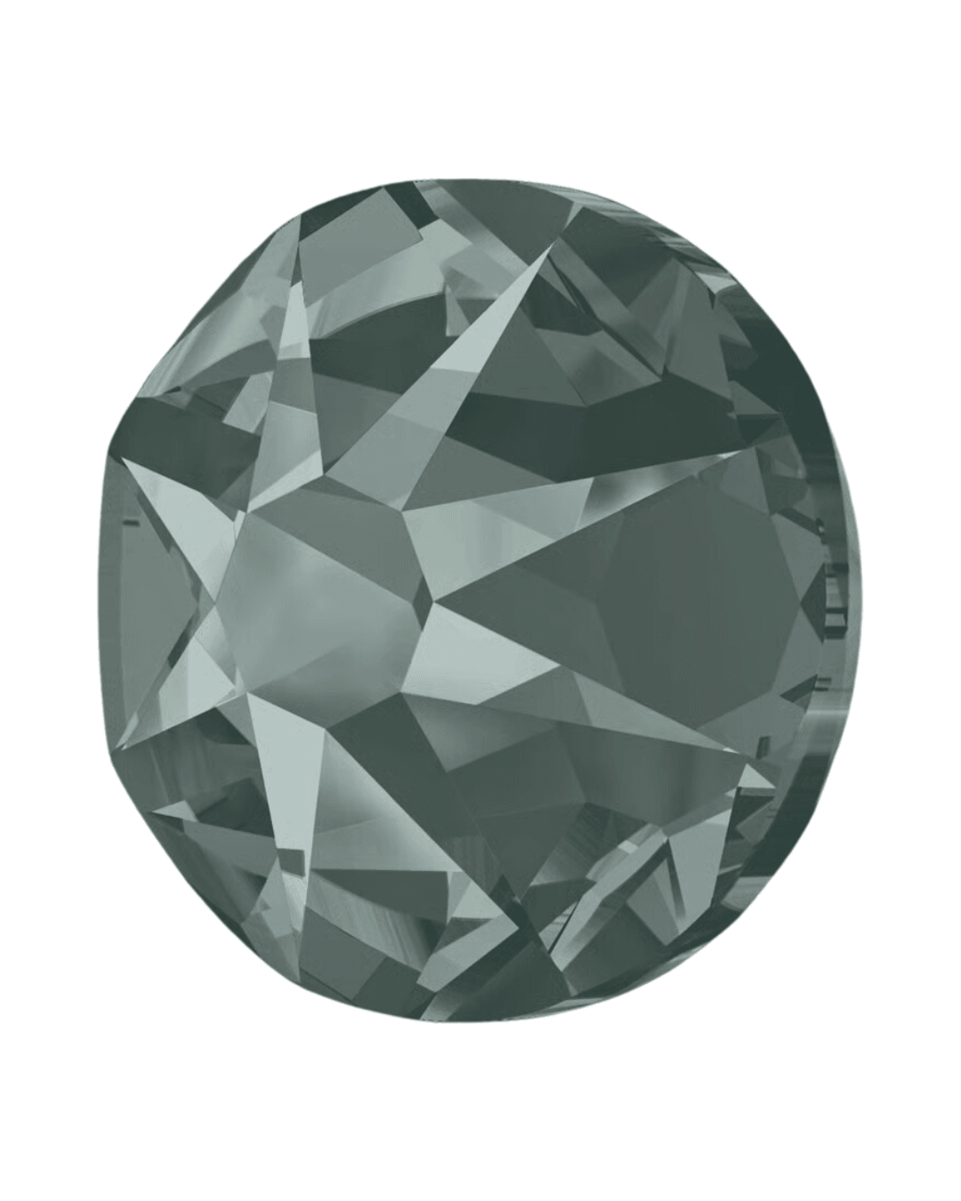 Round black diamond flatback crystal with faceted surface on white background