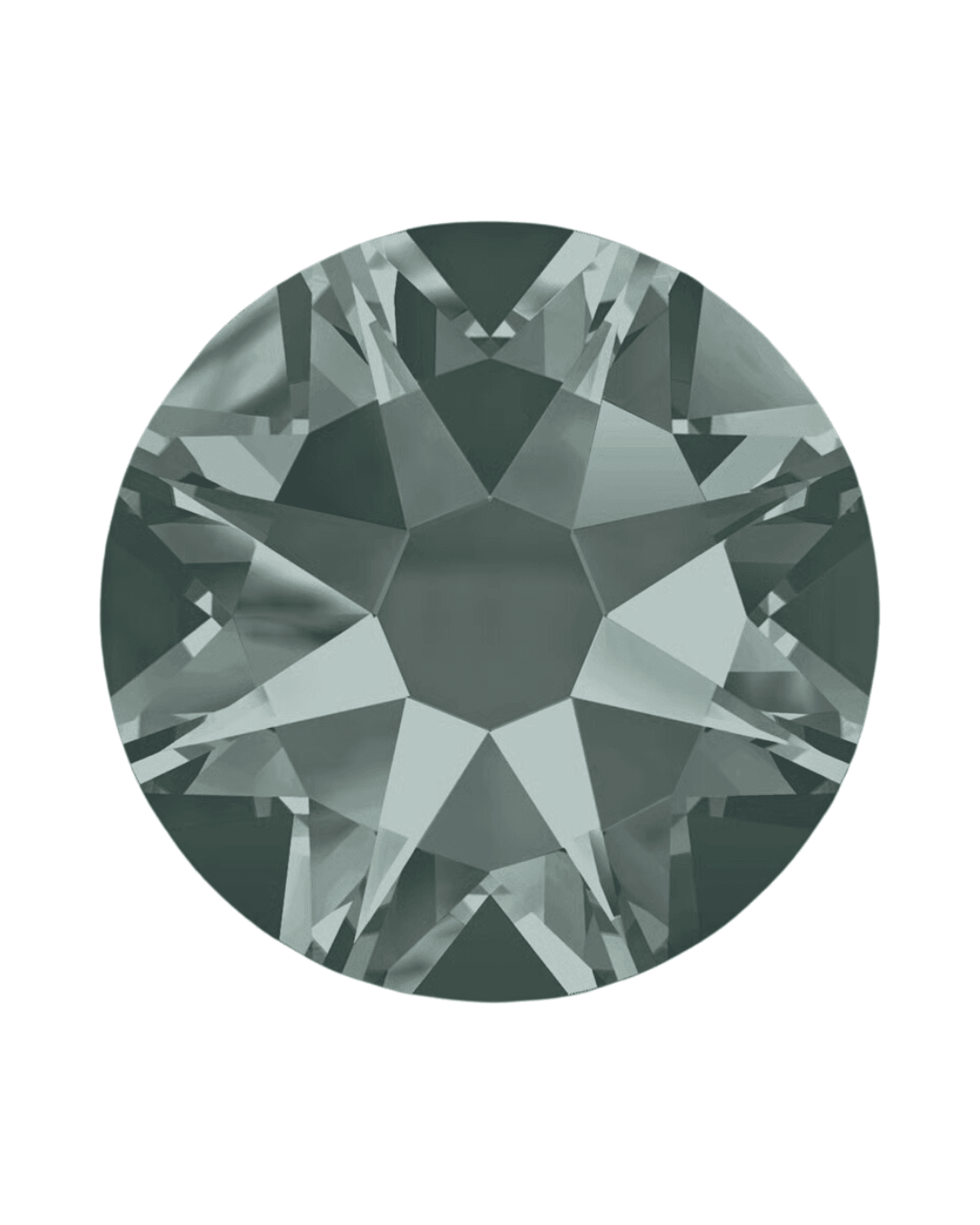 Round flatback crystal in smoky gray color with faceted surface on white background