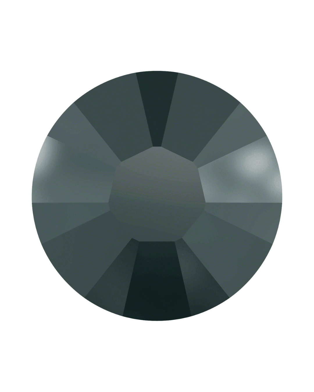 round black flatback crystal with faceted surface on white background