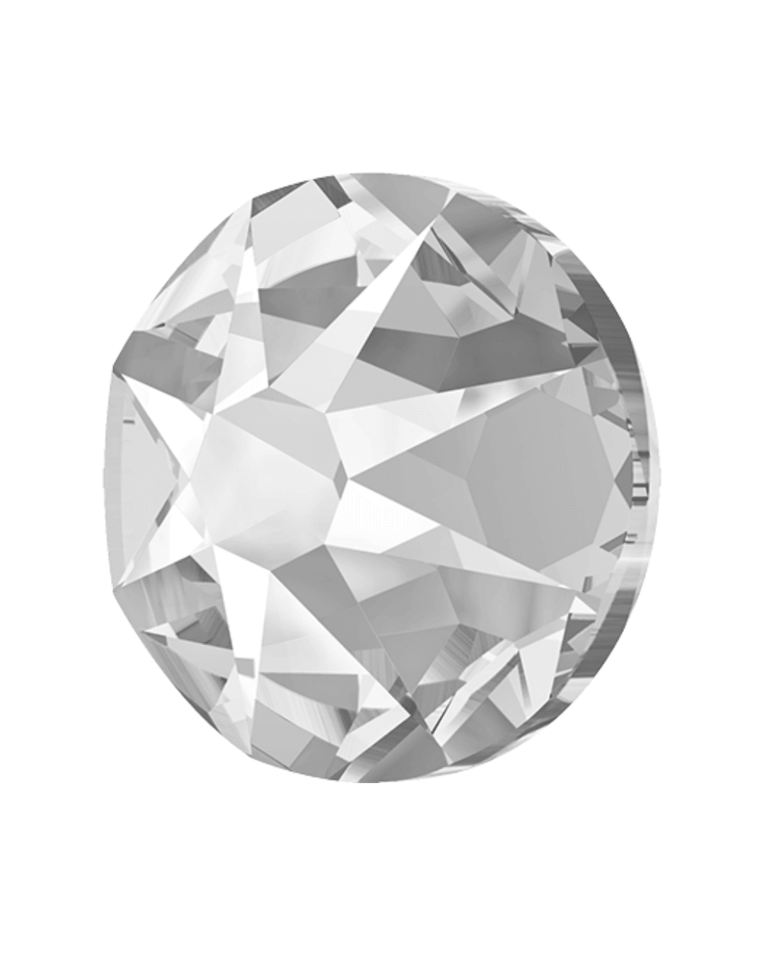 Clear round faceted flatback crystal on a white background