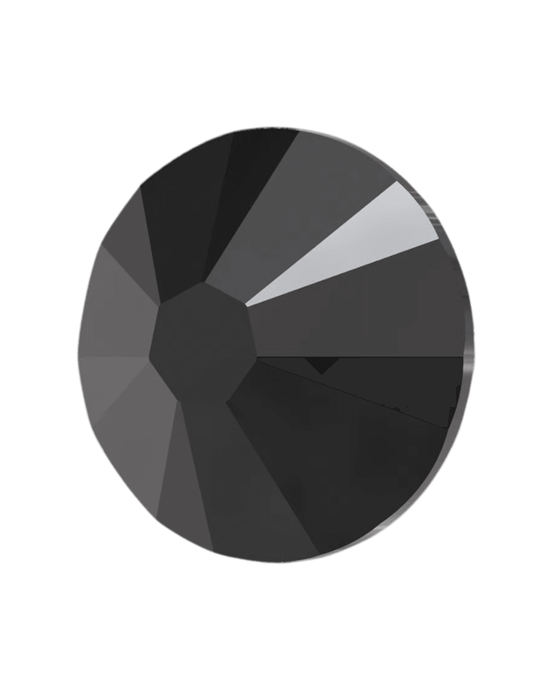 black round faceted flatback crystal on a white background