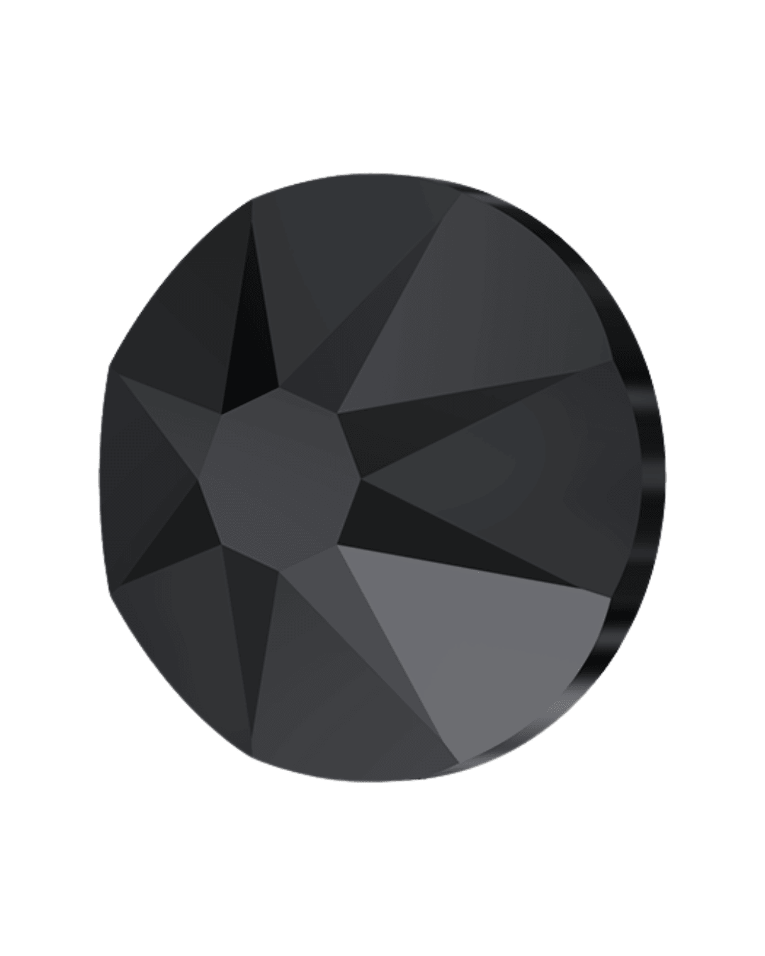 round flatback black crystal rhinestone with faceted surface on white background