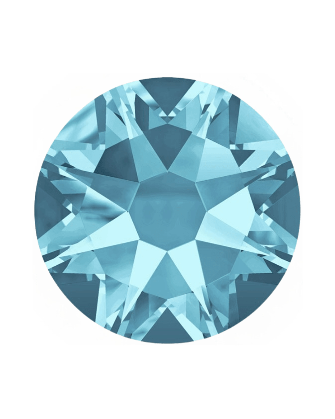 round aquamarine blue crystal rhinestone with faceted surface on white background