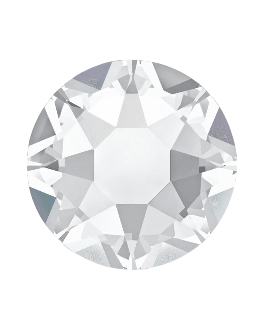 round clear crystal rhinestone with multiple facets on a white background