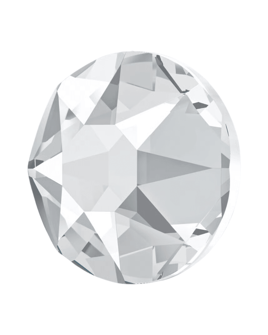 Clear round crystal with faceted surface on a white background