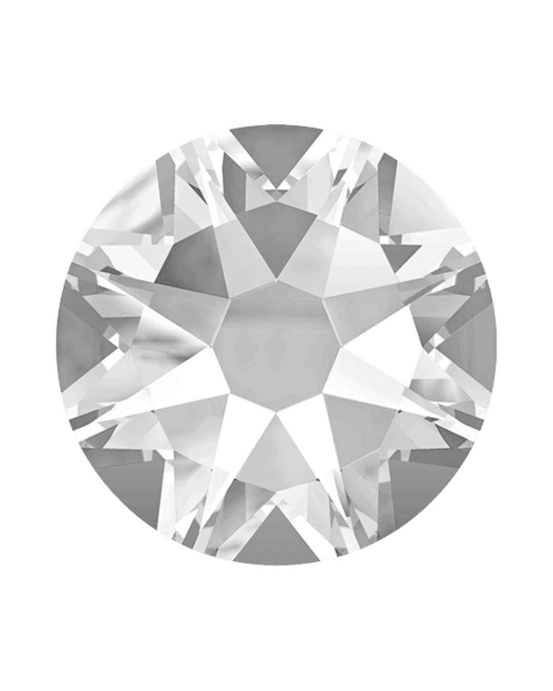 Round clear flatback crystal with faceted surface on a white background