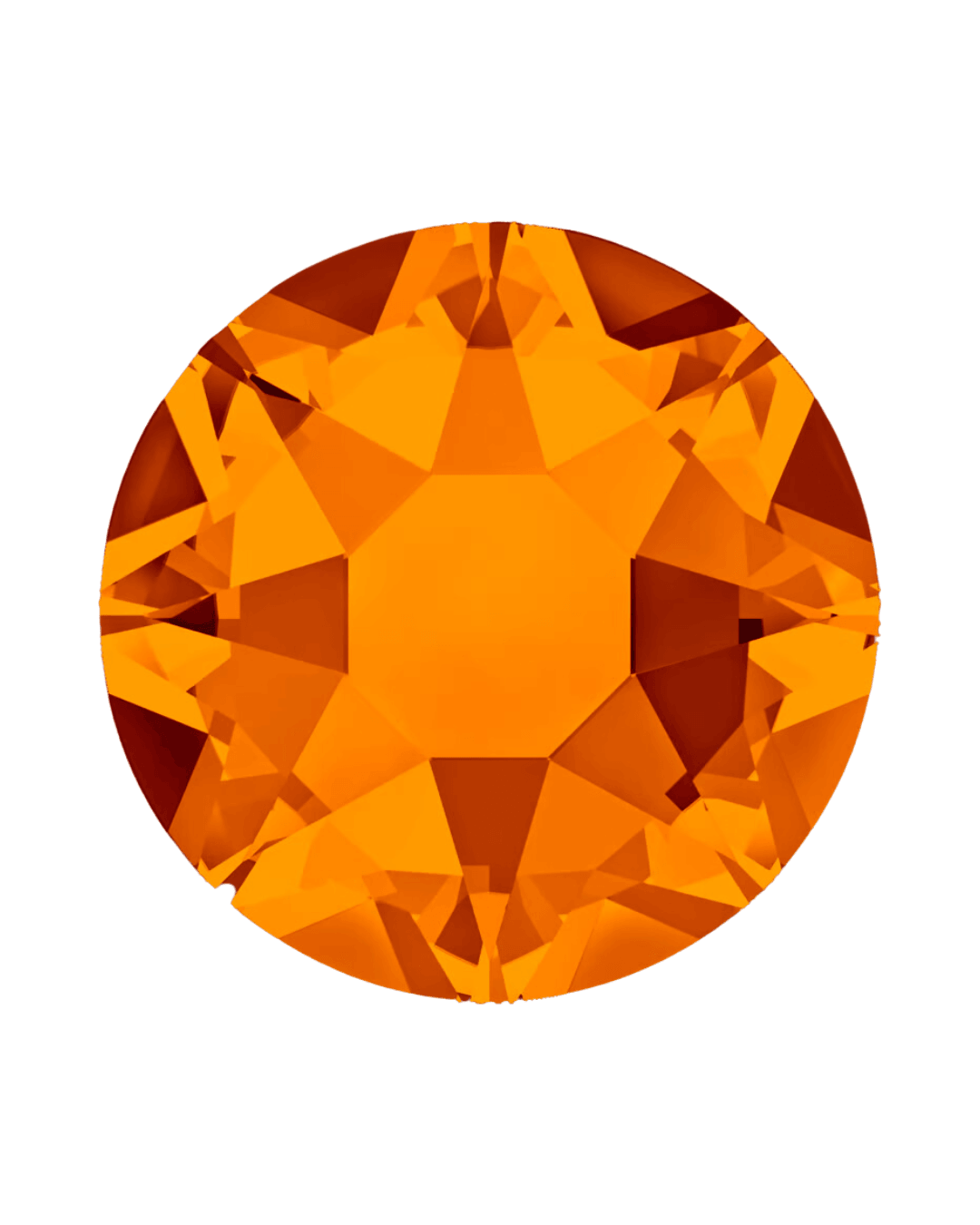 Round orange crystal rhinestone with faceted surface on a white background