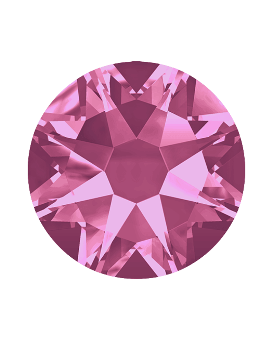 Round rose pink faceted flatback crystal on white background
