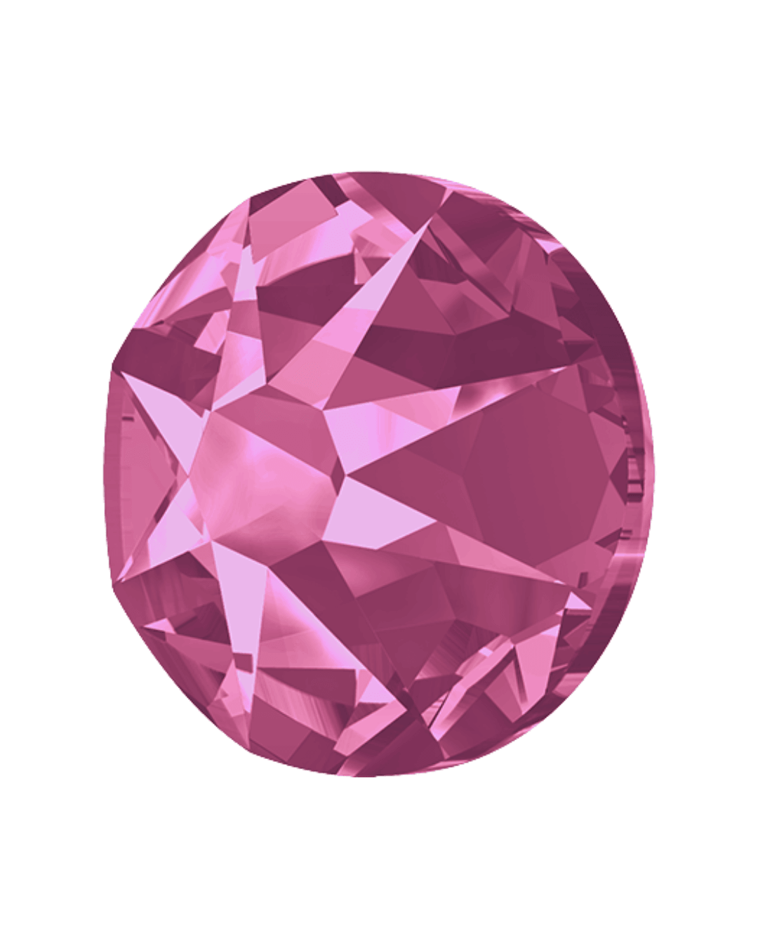 round pink flatback crystal with faceted surface on white background