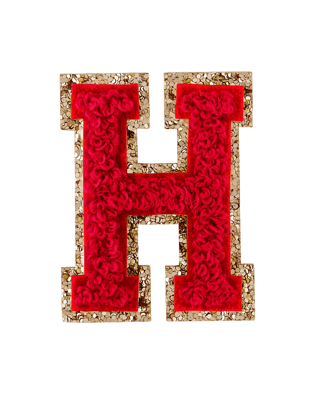 H Ruby Red Glitter Varsity Letter Patches - American Deadstock