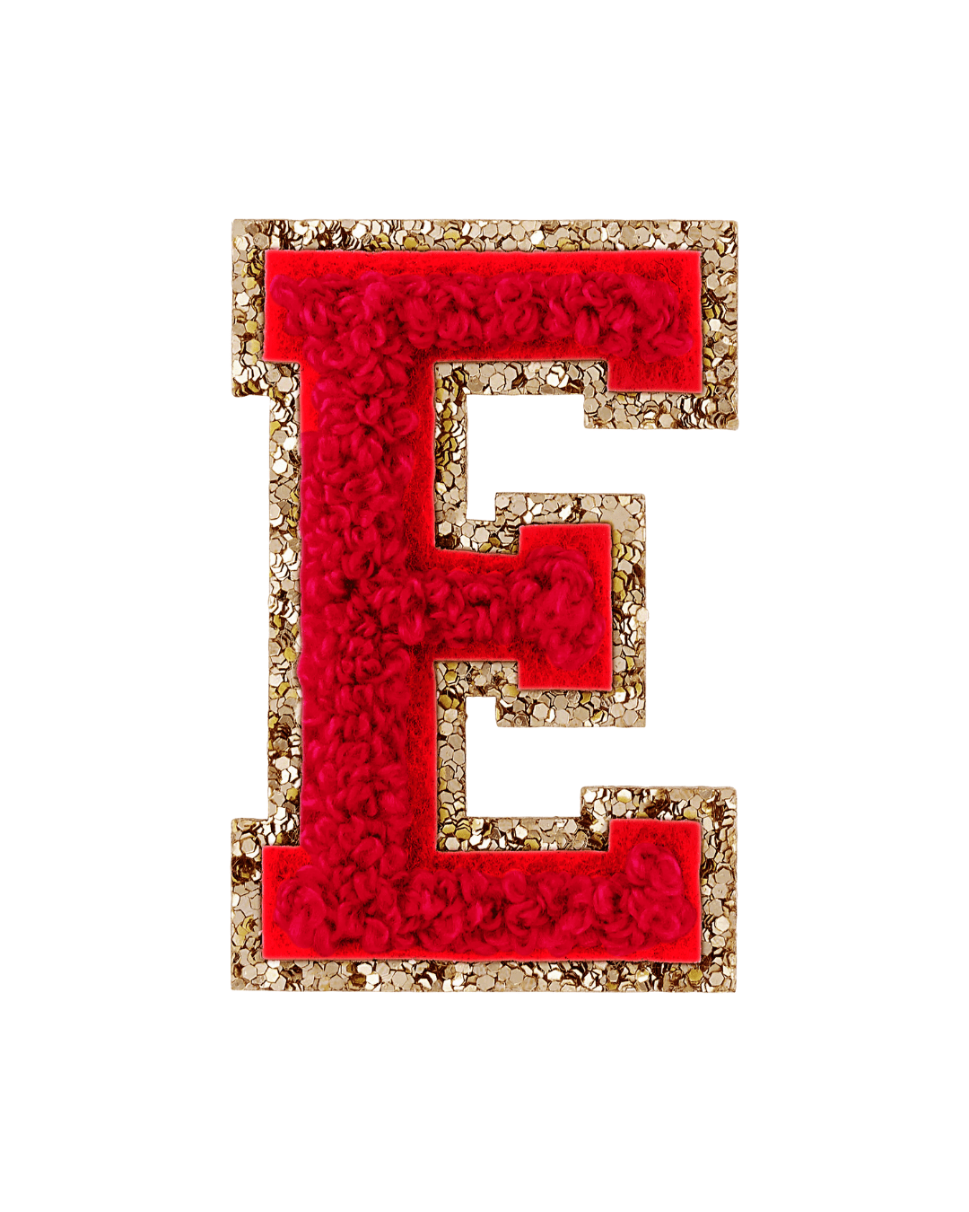 E Ruby Red Glitter Varsity Letter Patches - American Deadstock