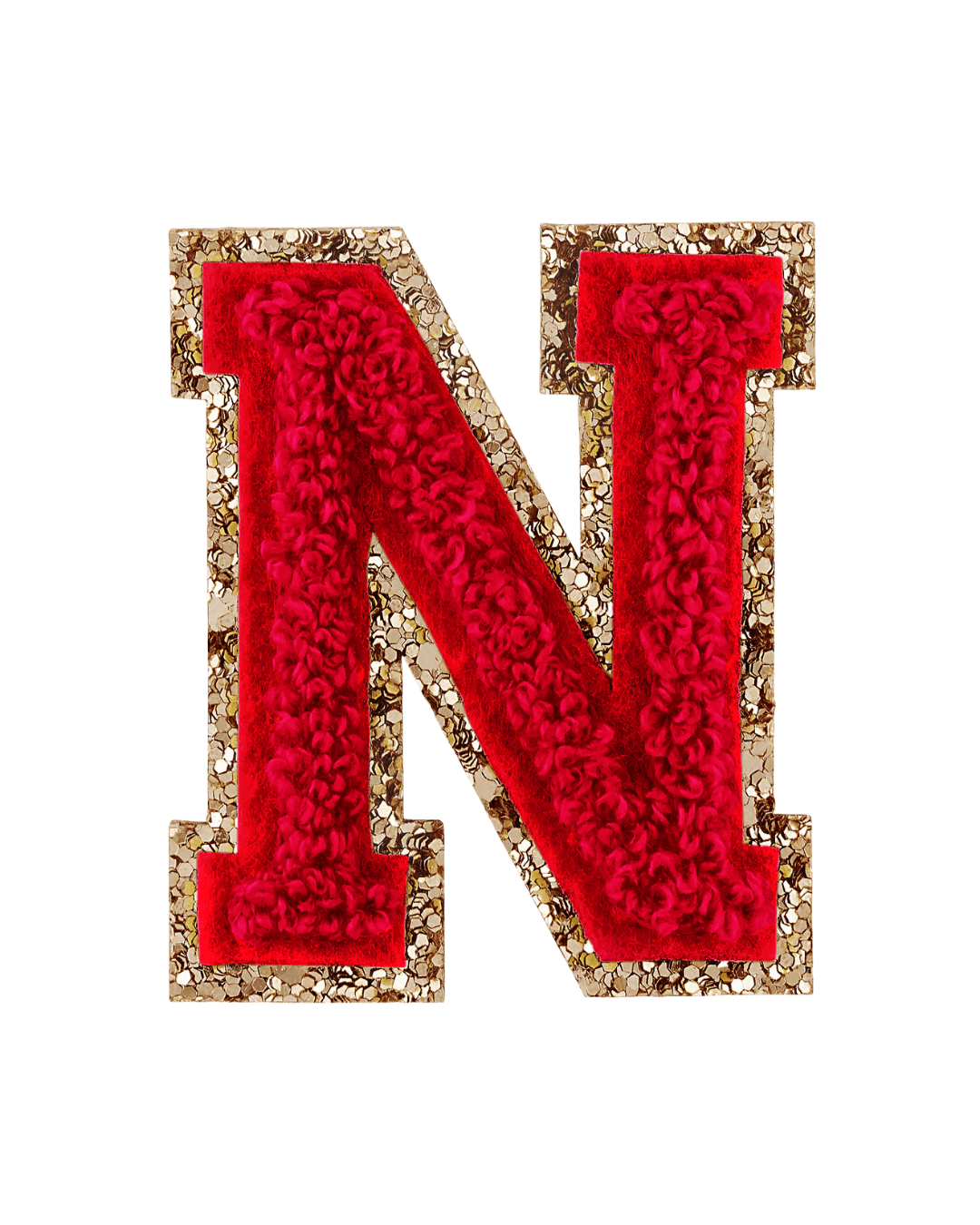 N Ruby Red Glitter Varsity Letter Patches - American Deadstock