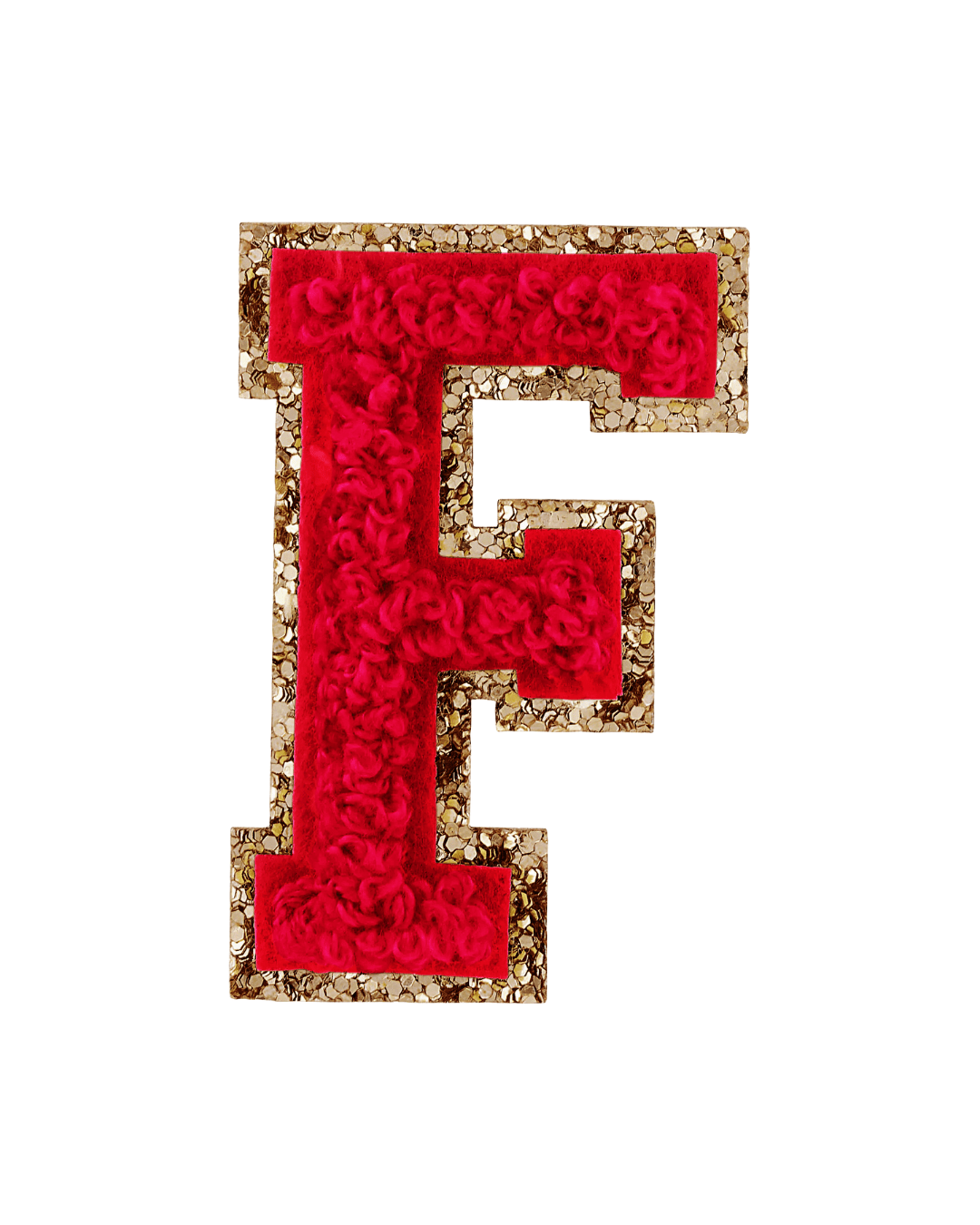 F Ruby Red Glitter Varsity Letter Patches - American Deadstock