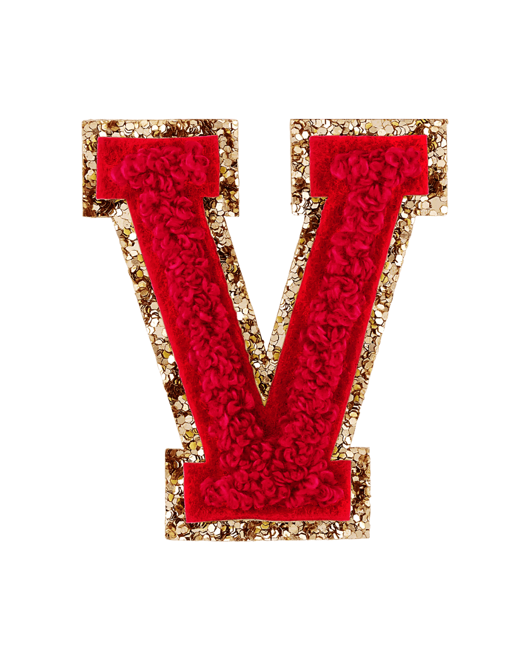 V Ruby Red Glitter Varsity Letter Patches - American Deadstock