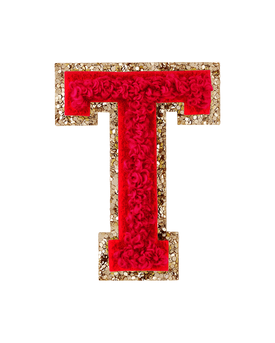 T Ruby Red Glitter Varsity Letter Patches - American Deadstock