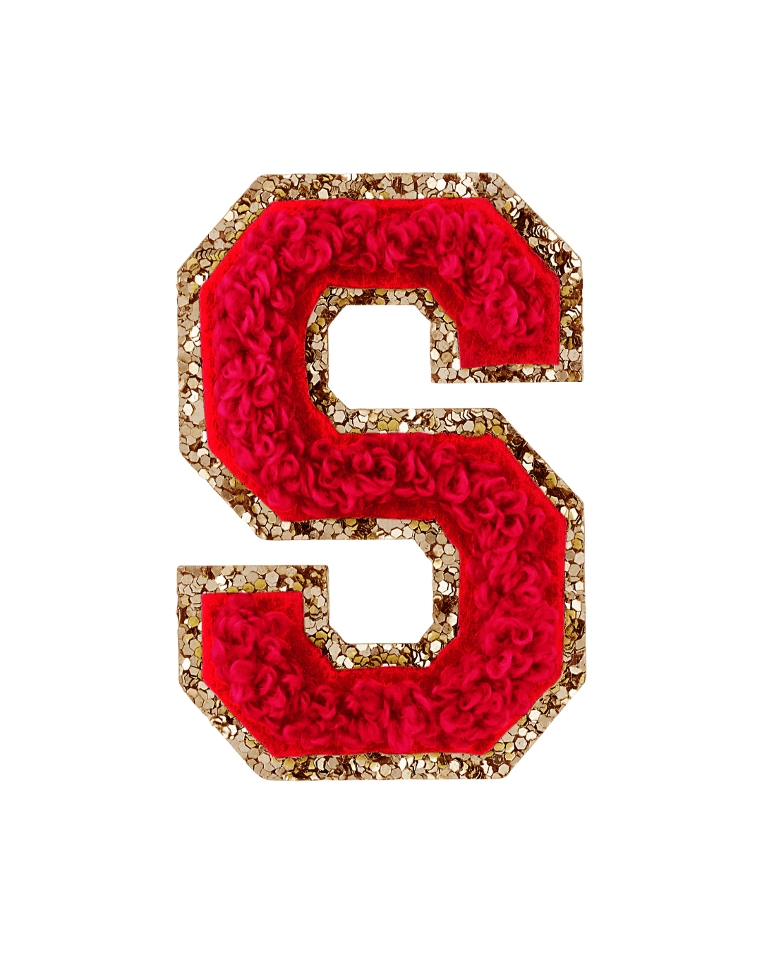 S Ruby Red Glitter Varsity Letter Patches - American Deadstock