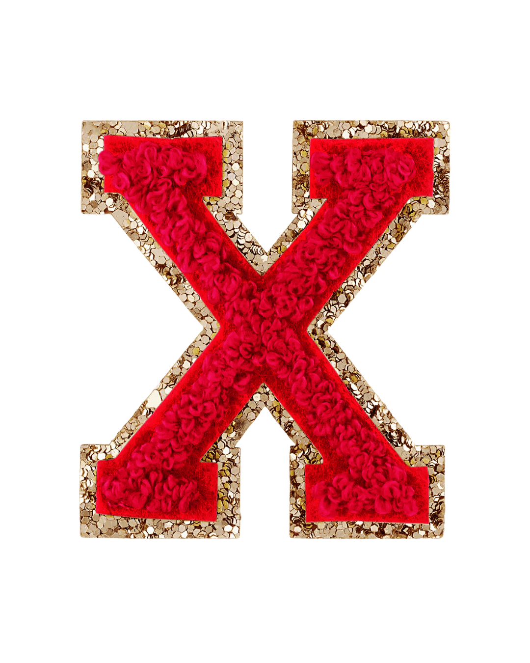 X Ruby Red Glitter Varsity Letter Patches - American Deadstock