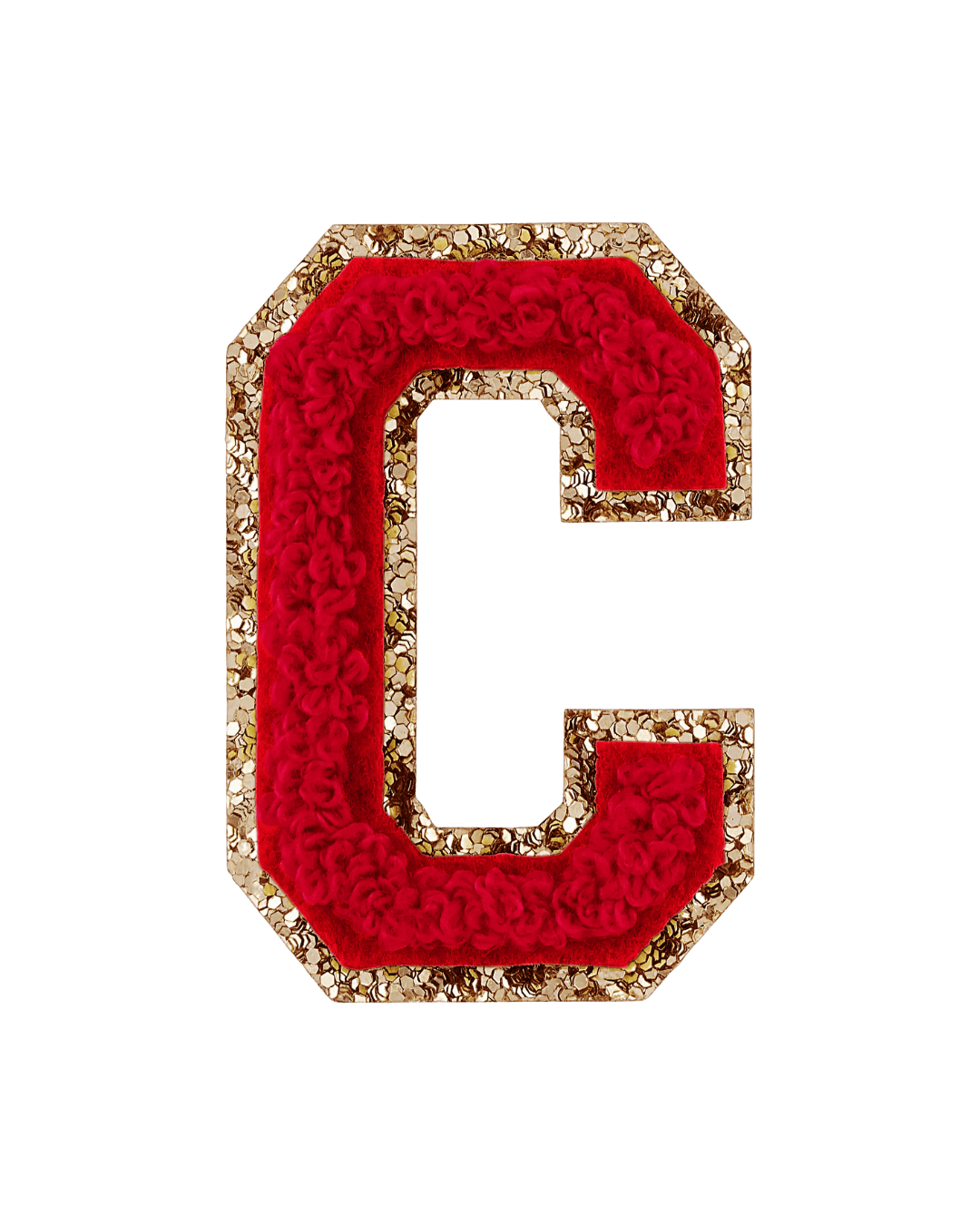 C Ruby Red Glitter Varsity Letter Patches - American Deadstock