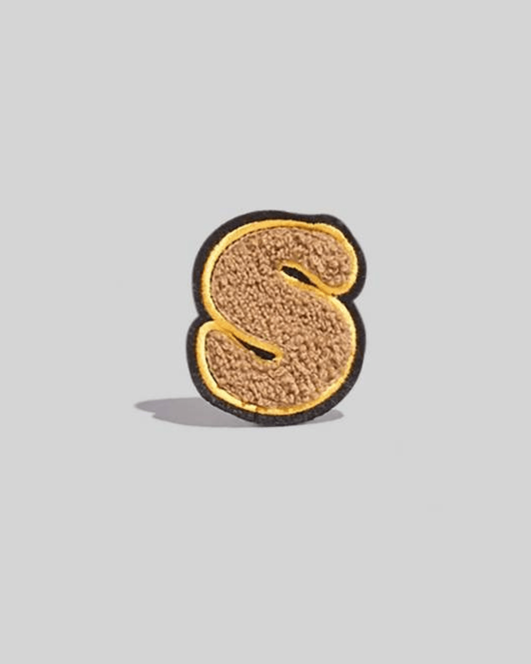 S Beige Chenille Varsity Letter Patch - Small - American Deadstock