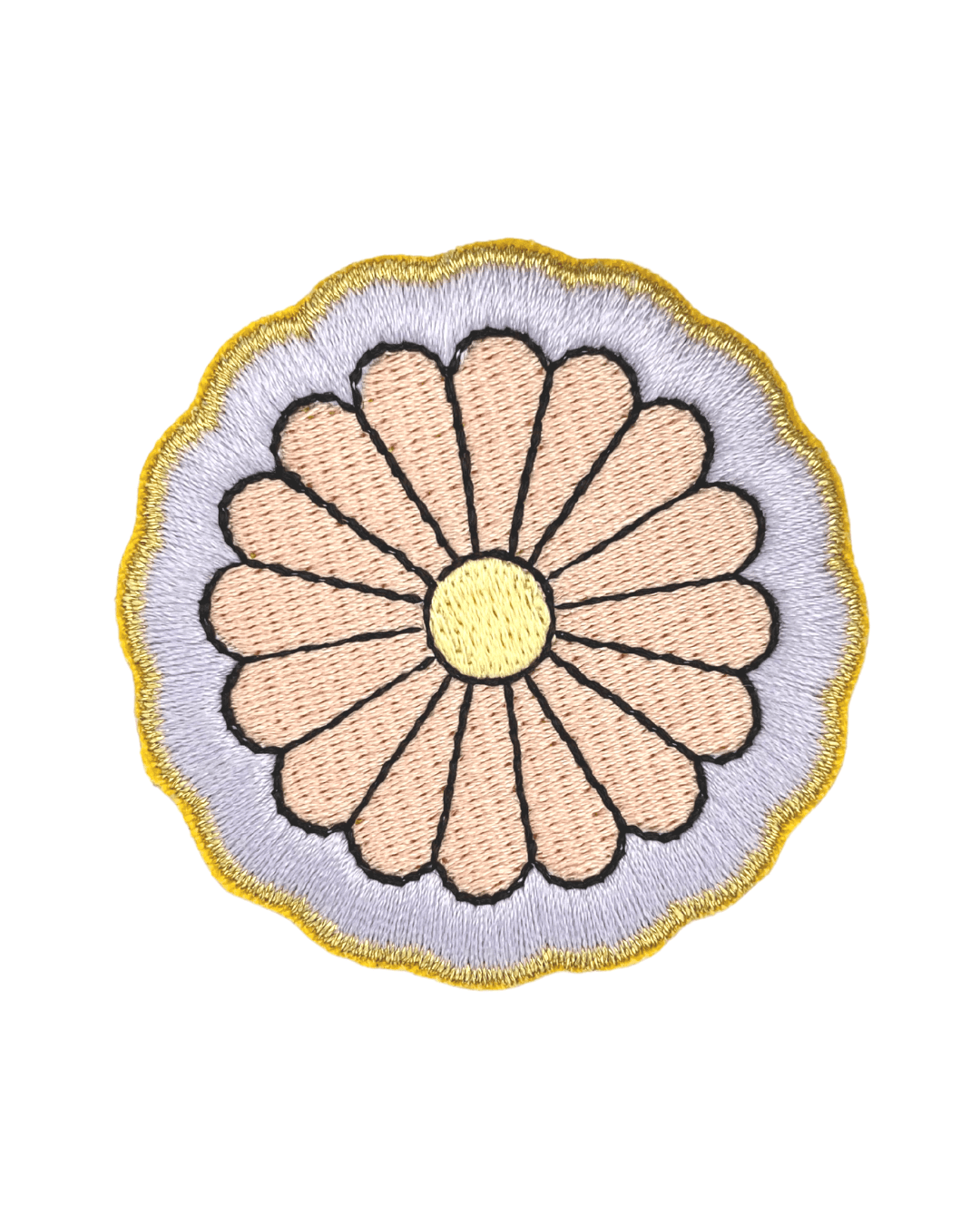 embroidered peach daisy flower patch with light yellow center and scalloped edge