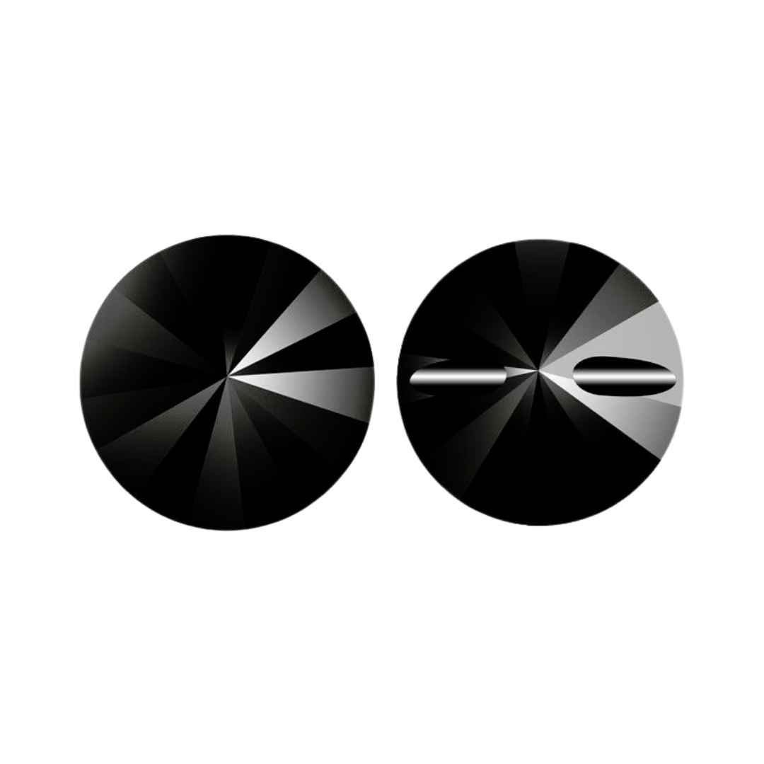 SWAROVSKI 16mm JET BLACK 3015 Sew-On Rivoli Crystal Button Rhinestones - 10pcs - American Deadstock