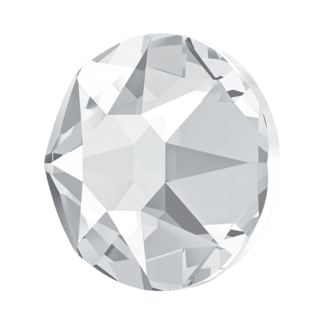 Round clear faceted crystal gem on a plain white background
