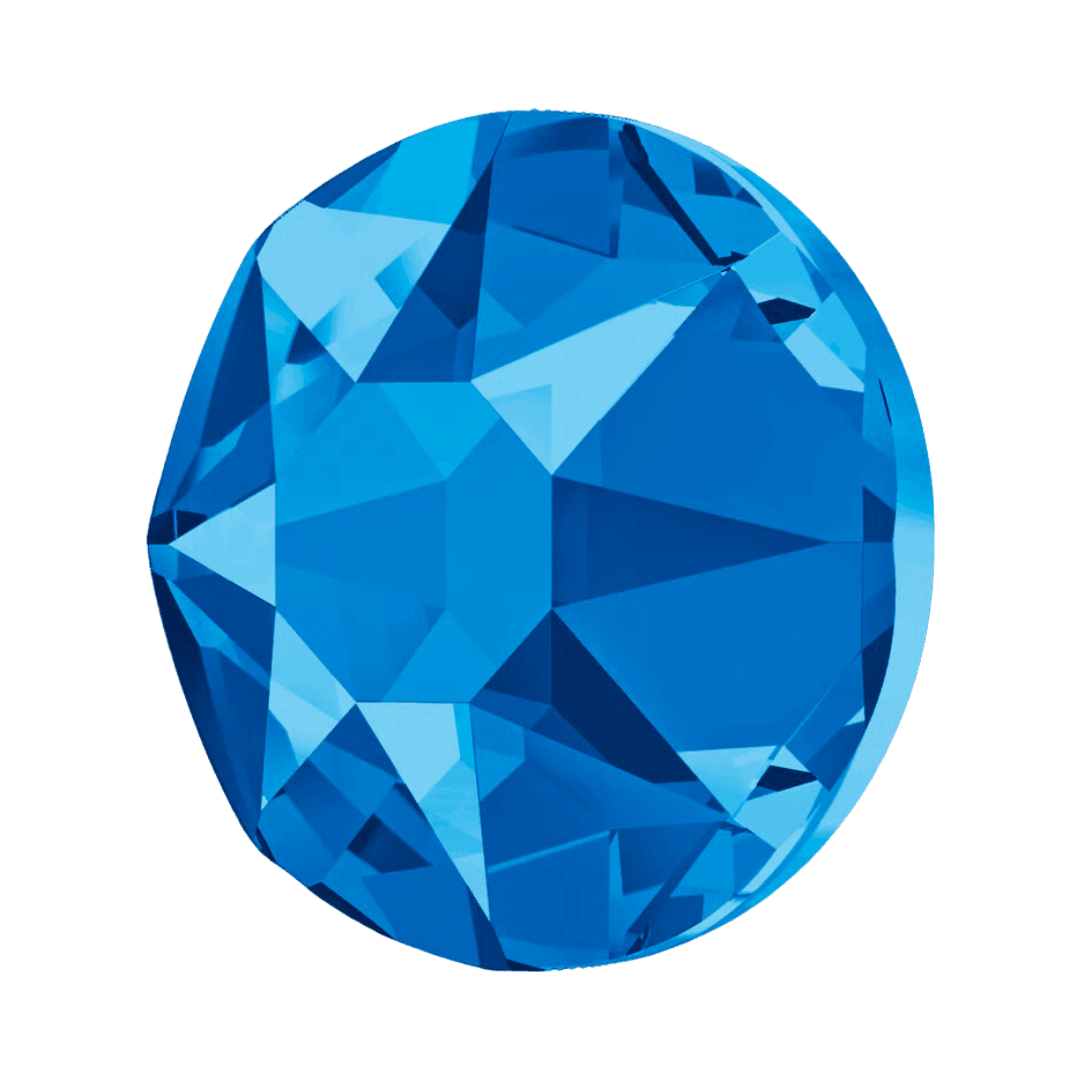 round blue faceted crystal on a white background